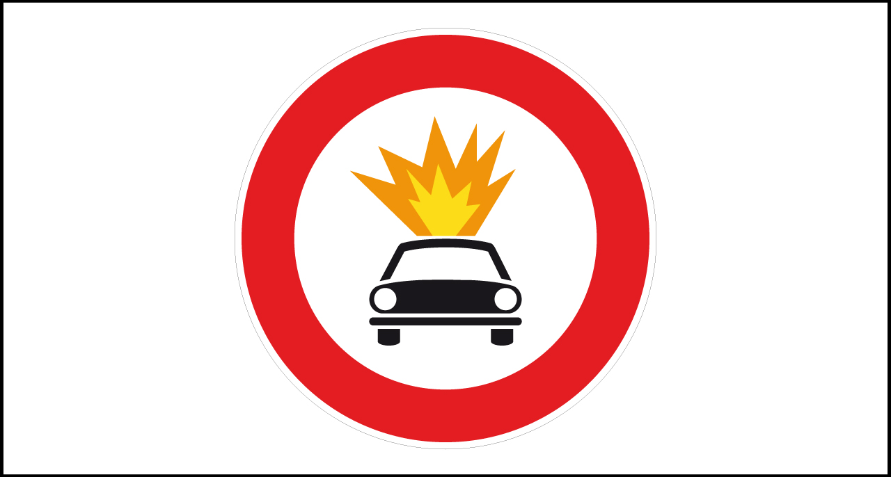 Fig. II 64/a Art.117 – Transito vietato ai veicoli che trasportano esplosivi o prodotti facilmente infiammabili