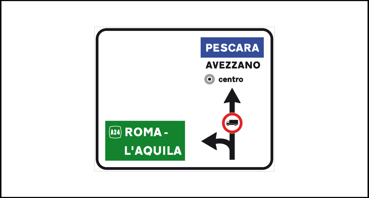 Fig. II 239 Art.127 – Segnale di preavviso di intersezione urbana, con divieto di transito per una categoria di veicoli su un ramo dell’intersezione