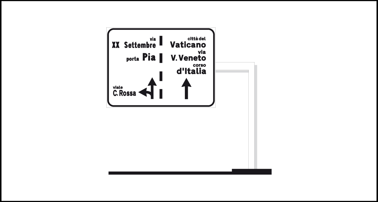 Fig. II 242 Art.127 – Segnale di preselezione urbano posto sopra la carreggiata