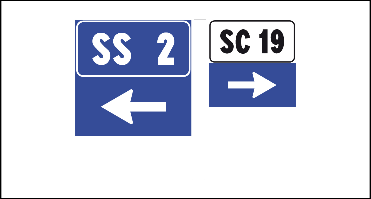 Fig. II 270 Art.129 – Num. identif.e strada statale+freccia e strada comunale+freccia con funzione di direzione