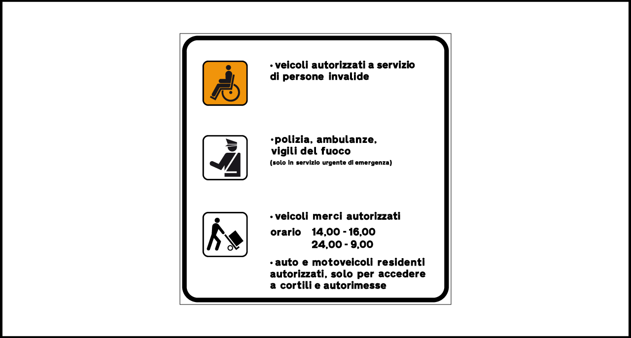 Fig. II 320/b Art.135 – Limitazioni, deroghe ed eccezioni area pedonale