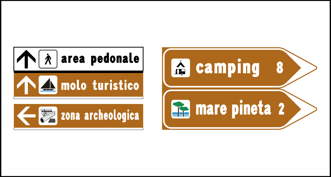 Fig. II 294 Art.134 – Segnale turistici territorio dentro (a) / fuori centro abitato (b)